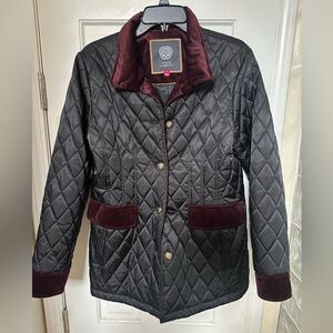 Like New Vince Camuto Black Quilted Jacket with Burgundy Trim